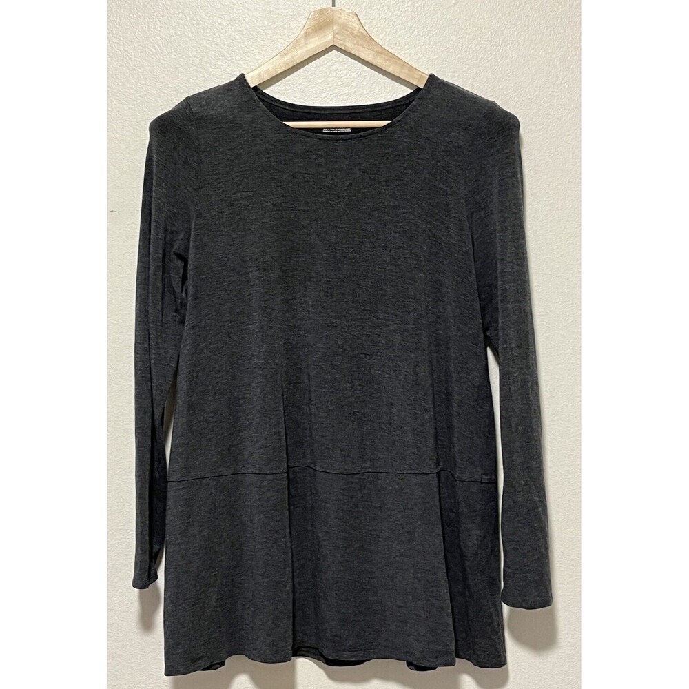 Eileen Fisher Tencel Long Sleeve Tunic Top Heather Gray Size Small Minimalist